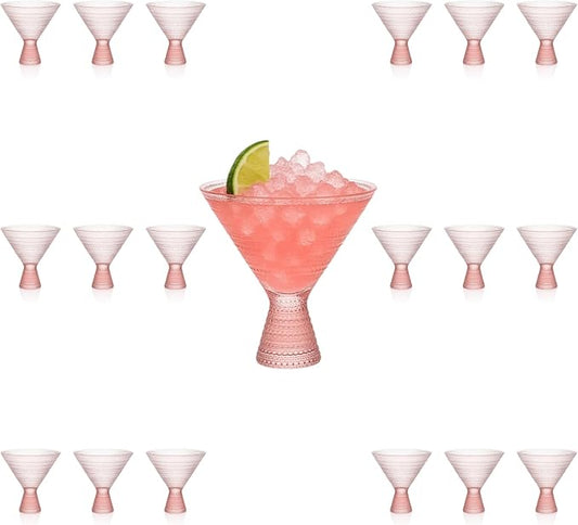 LEMONSODA Hobnail Pink/Clear Martini Glasses Vintage Cocktail Glasses (9oz) for Martini, Cocktail, Margarita, Cosmopolitan, Manhattan (2261) (Pink, Set of 18)
