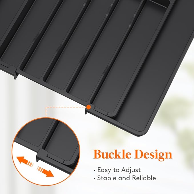 Lifewit Silverware Drawer Organizer, Expandable Utensil Tray for Kitchen, BPA Free Flatware and Cutlery Holder, Adjustable Plastic Storage for Spoons Forks Knives, 10.9"-17.5" x 13.7", Black