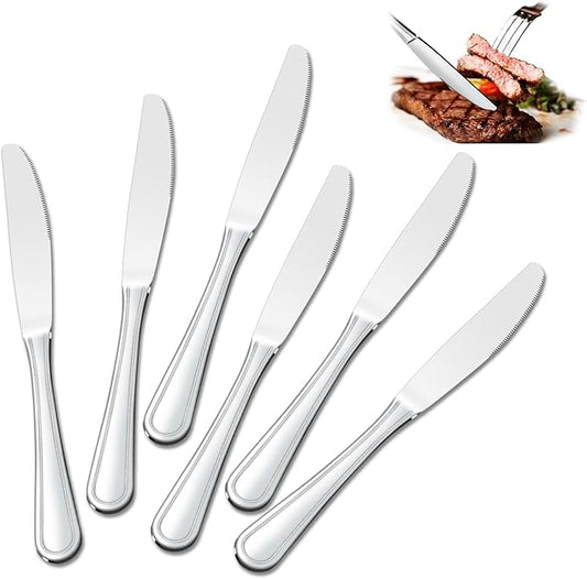 Dinner Knives Set of 24, 9” Knives Set, Butter Knife with Pretty Line Handle, Sharp Knife Set, Food Grade Stainless Steel Table Knife, Silverware, Dishwasher Safe & Mirror Polished
