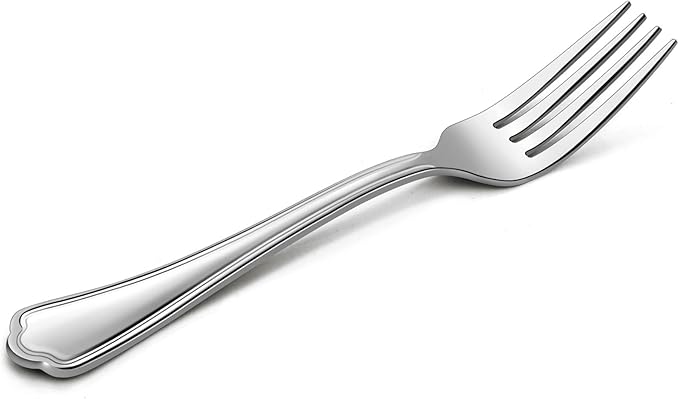 Dinner Forks Set of 12, E-far 7.9 Inch Stainless Steel Forks for Home, Kitchen or Restaurant, Non-toxic & Mirror Polished, Scalloped Edge & Dishwasher Safe