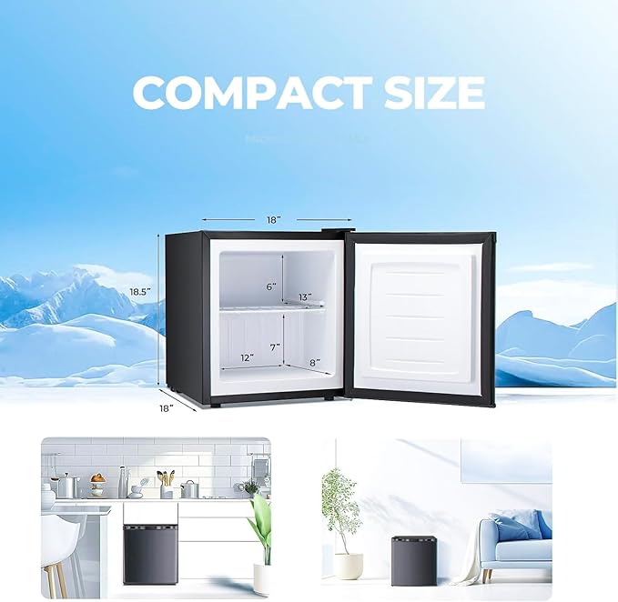 1.2 Cu.ft Upright Freezer, Small Mini Freezer with Adjustable Thermostat, Removable Shelves, Reversible Single Door, for Bedroom/Home/Dorms/Apartment (Deep Black)