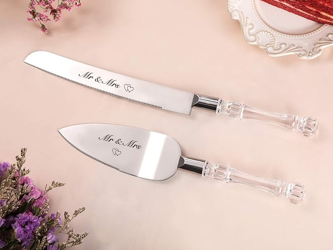 AW BRIDAL Mr Mrs Wedding Cake Knife and Server Set, Silver Cake Cutting Set for Wedding, Pie Cutter Dessert Server, Bridal Shower Engagement Registry Gifts for Couples