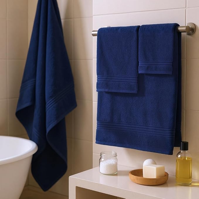 COZYART Navy Blue Bath Towel Set, Turkish Cotton Hotel 6 Piece Towel Sets for Bathroomof 6 with 2 Bath Towels, 2 Hand Towels, 2 Washcloths, 650 GSM