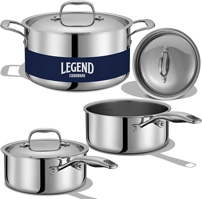 LEGEND COOKWARE 5-Ply Stainless Steel Cookware Set, 6-Piece Pots and Pans Set - Induction Compatible, Oven Safe 800°F - Non-Toxic, No Coatings - Built to Last Generations