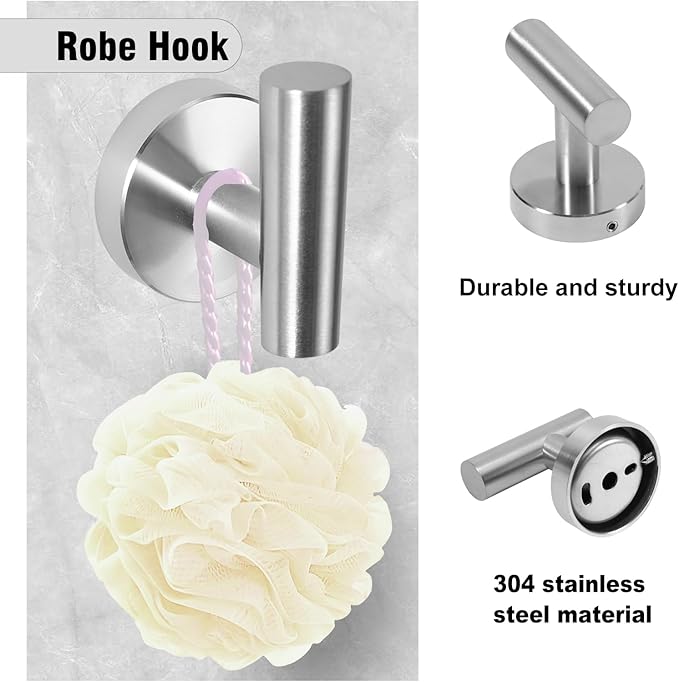 5-Piece Towel Racks for Bathroom, Stainless Steel Bathroom Accessories Set, Bathroom Towel Holder Wall Mounted, Sturdy Bath Towel Bar Set Bathroom Hardware Set (Brushed, 2 Pillar Paper Holder)