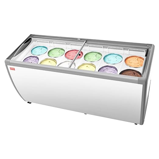VEVOR Commercial Ice Cream Display Case, 20 Cu.ft Chest Freezer, Restaurant Gelato Dipping Cabinet Top Deep Freezer with Locking Casters, Sliding Glass Door, LED Lighting, Hold 12 Ice Cream Tubs