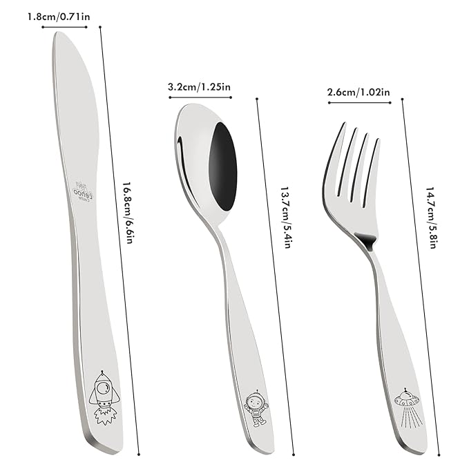 Lehoo Castle Kids Stainless Steel 6PCS Kids Utensils Forks, Spoons and Knives Set, Flatware Set (Space Collection)