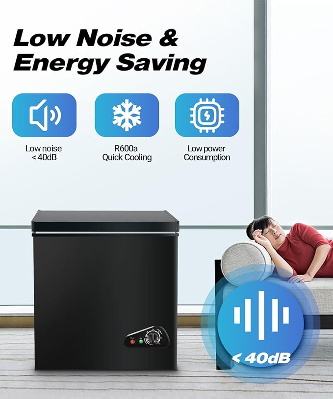 Compact Chest Freezer, 5.0 Cu Ft Deep Freezer with Removable Storage Basket, Mini Freezer with 7 Temperature Levels Thermostat, Black Top Open Door Freezer Ideal for Home, Kitchen & Office