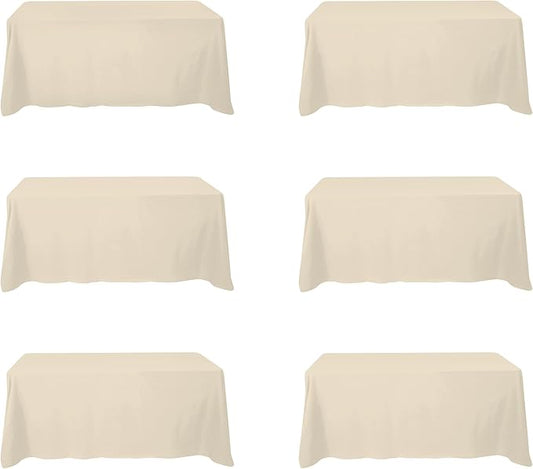 BRILLMAX 6 Pack Beige Tablecloths for 6 Foot Rectangle Tables 90 x 132 Inch - 6ft Rectangular Bulk Linen Polyester Fabric Washable Cloth Cover for Wedding Reception Banquet Birthday Party