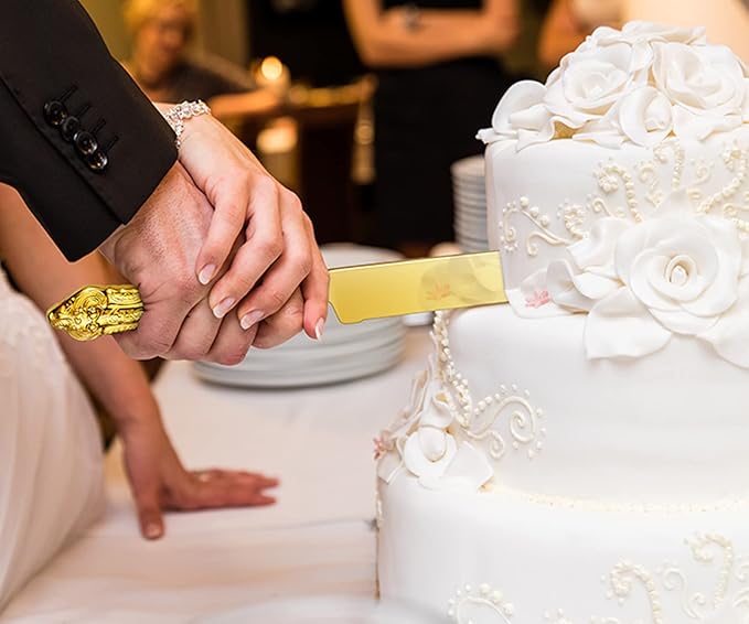 KEAWELL Gorgeous Wedding Cake Knife and Server Set, 18/10 Stainless Steel, Fine Luxury Cake Cutting Set (Gold)