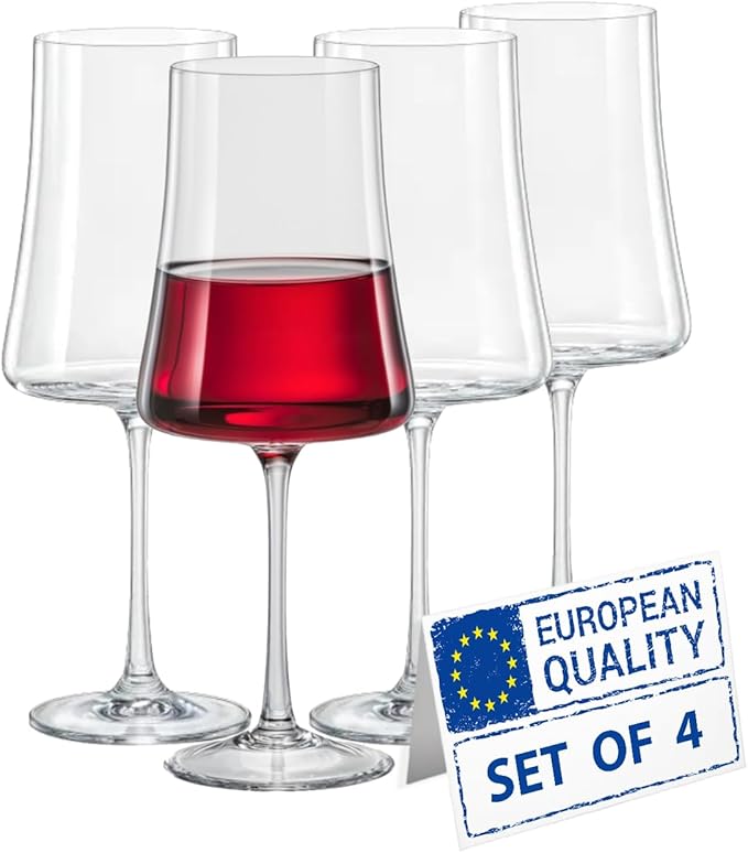 Wine Glasses Set of 4 | 13.5oz Hand-Blown Bohemia Titanium Crystal Goblets, Lead-Free Elegant Glassware for Red & White Wine