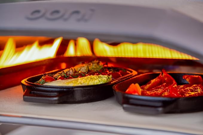 ooni Cast Iron Grizzler Pan - Grill Frying Pan, 12" x 6" Griddle Plate with Removable Handle and Stainless Steel Trivet, Pre-Seasoned Non-Stick Oven Safe Cookware, Pizza Oven and BBQ Accessories