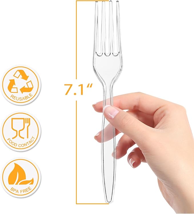 POSATE Heavy Duty Plastic Forks, Clear Disposable, Pack of 60