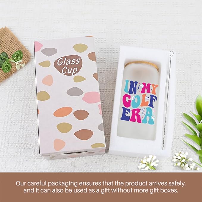 Golf Gifts, Iced Coffee Cup, Golf Accessories for Women, 16 oz Coffee Glass Cups with Lids Straws, Birthday Christmas Gifts for Women Girls Mom Friends Golfers Coaches Players, Party Favors