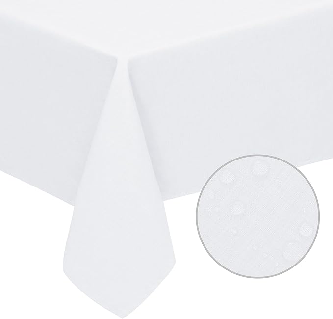 Easy-Going Faux Linen Waterproof Spill-Proof Tablecloth Stain Resistant Rectangle Table Cloth Wrinkle Free Decorative Fabric for Kitchen, Dining, Party, Weddings, Restaurants (60x120 in, White)