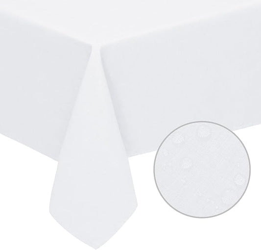 Easy-Going Faux Linen Waterproof Spill-Proof Tablecloth Stain Resistant Rectangle Table Cloth Wrinkle Free Decorative Fabric for Kitchen, Dining, Party, Weddings, Restaurants (60x84 in, White)