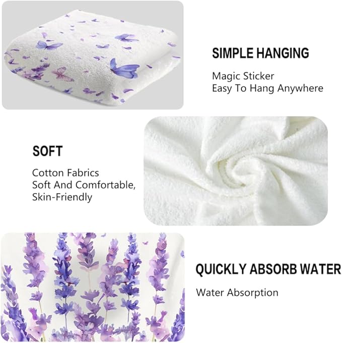 Lavender Hand Towels Set of 2 Lightweight Breathable Purple Floral Bath Towels Highly Absorbent Butterfly Lavender Towels for Bathroom Gym Hotel Decorative Kitchen Towels 28.7x13.7 Inch