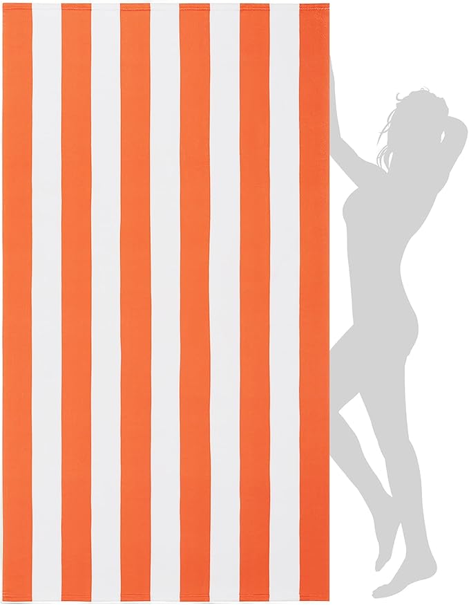 WILFA Extra Large Beach Towel - Oversized Mircofiber 40 x 70 inches, XL Striped Lightweight Pool Towel, Big Cabana Swim Travel Towel for Adults Mens Women,Coral