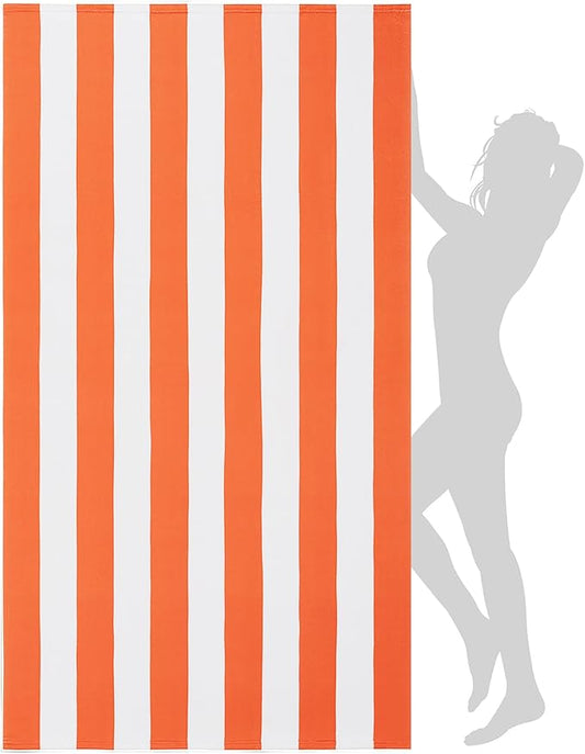 WILFA Extra Large Beach Towel - Oversized Mircofiber 40 x 70 inches, XL Striped Lightweight Pool Towel, Big Cabana Swim Travel Towel for Adults Mens Women,Coral