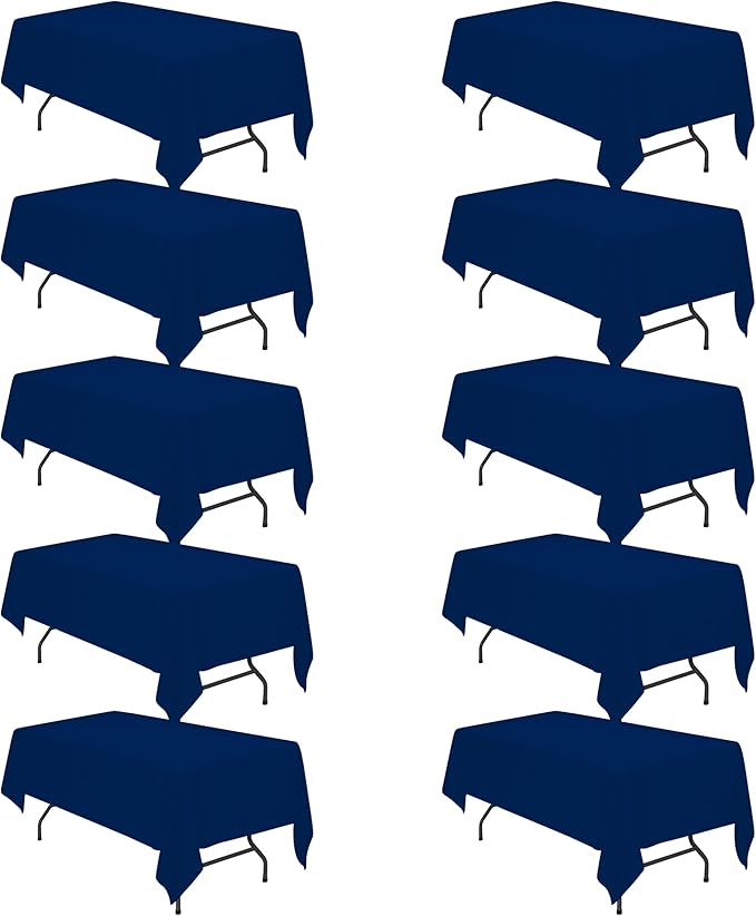 BRILLMAX 10 Pack Navy Blue Tablecloths for 6 Foot Rectangle Tables 60 x 102 Inch - 6ft Rectangular Bulk Linen Polyester Fabric Washable Cloth Cover for Wedding Reception Banquet Birthday Party