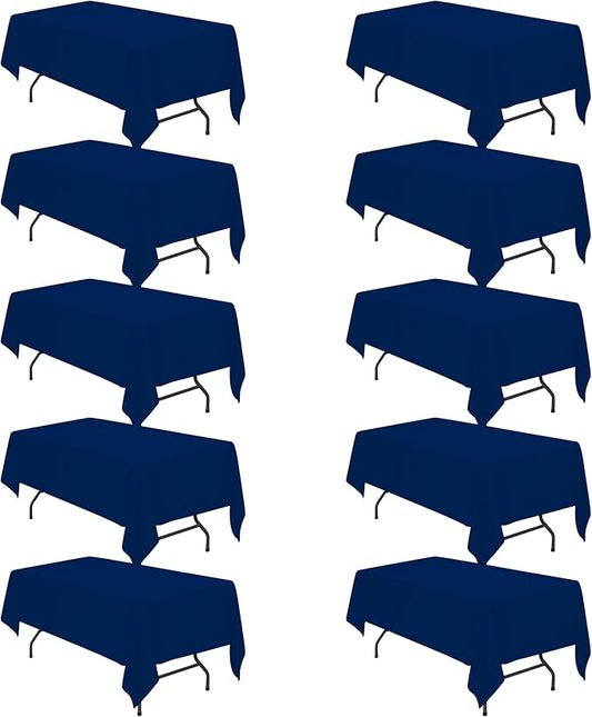 BRILLMAX 10 Pack Navy Blue Tablecloths for 6 Foot Rectangle Tables 60 x 102 Inch - 6ft Rectangular Bulk Linen Polyester Fabric Washable Cloth Cover for Wedding Reception Banquet Birthday Party