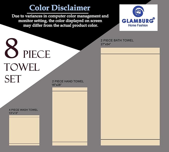 GLAMBURG Ultra Soft 8-Piece Towel Set - 100% Pure Ringspun Cotton, Contains 2 Oversized Bath Towels 27x54, 2 Hand Towels 16x28, 4 Wash Cloths 13x13 - Ideal for Everyday use, Hotel & Spa - Sky Blue