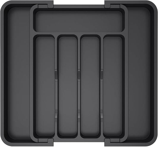 Lifewit Silverware Drawer Organizer, Expandable Utensil Tray for Kitchen, BPA Free Flatware and Cutlery Holder, Adjustable Plastic Storage for Spoons Forks Knives, 8.5"-14.1" x 12.1", Black