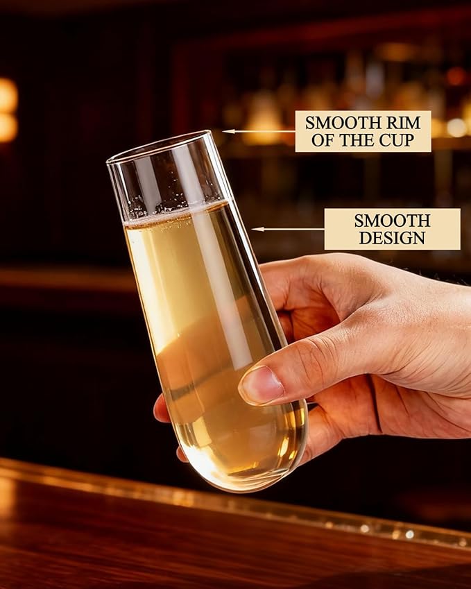 Ciaell 24 Pack Plastic Champagne Flutes - 9 Oz Disposable Champagne Glasses - Stemless Mimosa Glass for Parties & Weddings & Birthdays & Christmas