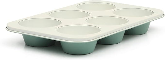 Martha Stewart Gallen 6 Cup Nonstick Carbon Steel Muffin and Cupcake Pan - Teal Durable Bakeware for Muffins, Cupcakes & Mini Cakes