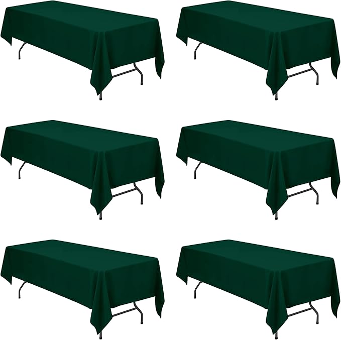BRILLMAX 6 Pack Hunter Green Tablecloths for 8 Foot Rectangle Tables 60 x 126 Inch - 8ft Rectangular Bulk Linen Polyester Fabric Washable Cloth Cover for Wedding Reception Banquet Birthday Party
