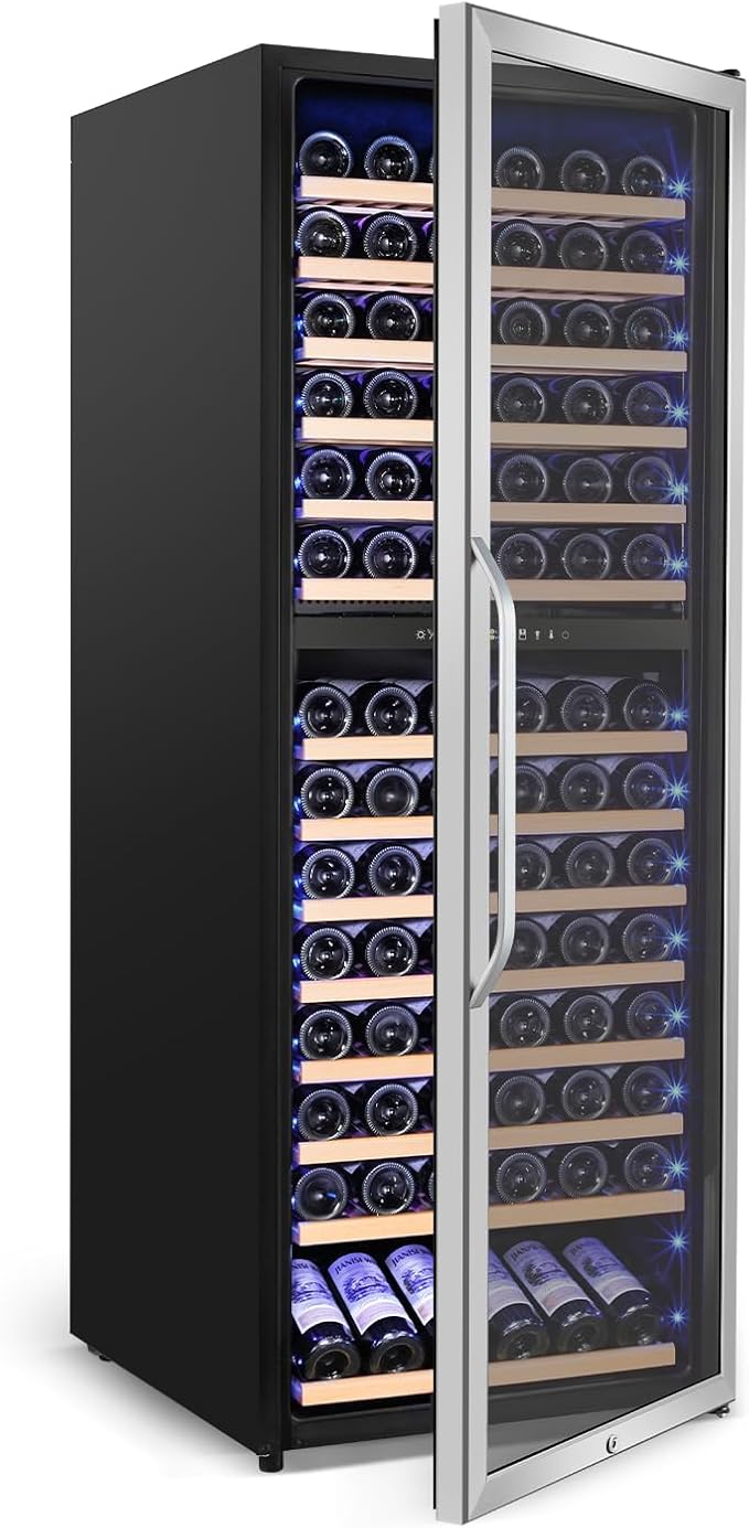 24" Wide Dual-Zone Wine Fridge 154-Bottles, Tall Freestanding/Built-in Wine Cooler Refeigerator, Large Capacity Dual Zone Wine Cellar For Wine Collection, Low Noise and Fast Cooling