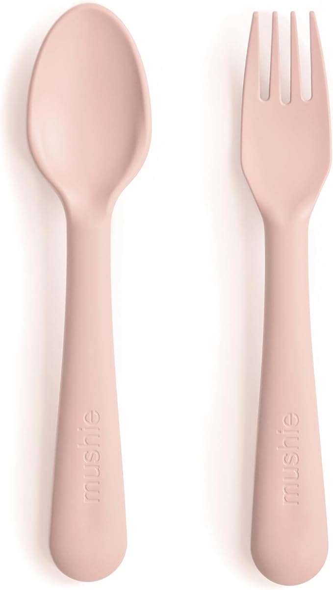 mushie Flatware Fork and Spoon Set For Kids | Made in Denmark (Blush)
