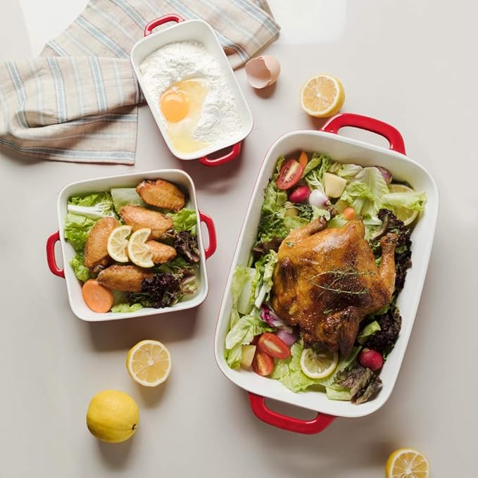 Sweejar Ceramic Bakeware Set, Rectangular Baking Dish for Cooking, Kitchen, Cake Dinner, Banquet and Daily Use, Casserole Dishes for Oven Porcelain Baking Pans (Red)