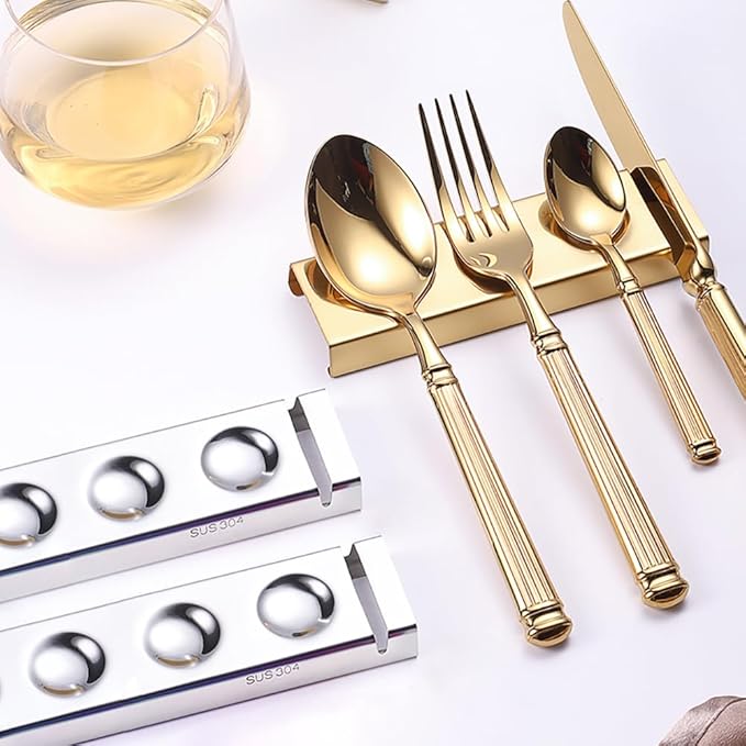 Cutlery Rests Stand for Chopsticks Spoon Knife Teaspoons Salad Fork Stainless Steel Flatware Tableware Rest Holder 6 PCS Dinner Table Settings (Gold, 14.5X4.5X1.5CM)