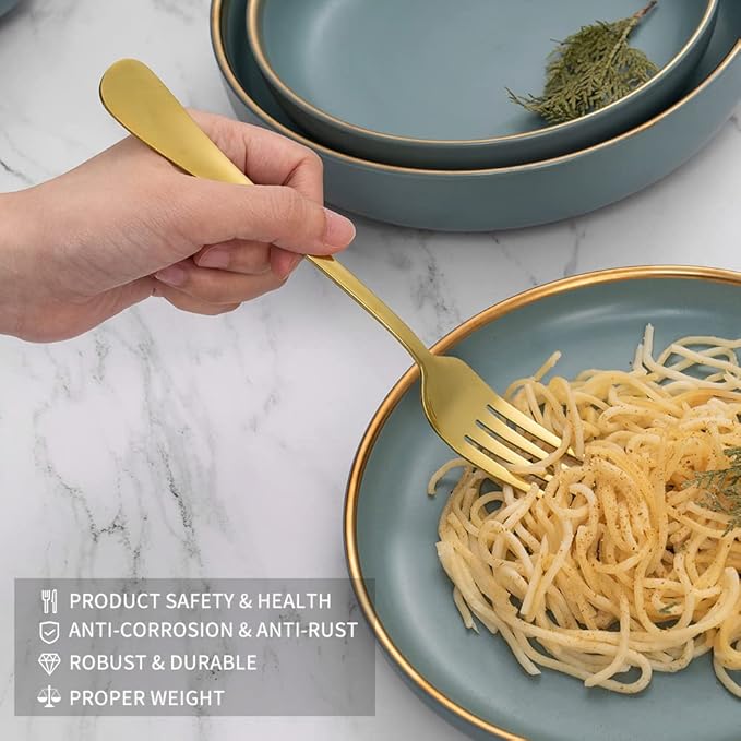 12Pcs Gold Stainless Steel Dinner Forks, Silverware Forks, Flatware Forks Set Of 12, Dishwasher Safe
