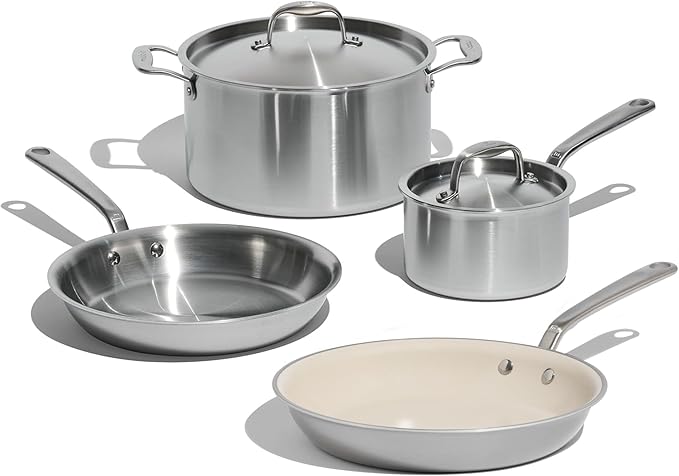 Made In Cookware - 6 Pc Stainless Steel Cookware Set - 5 ply Clad - Includes Frying Pans, Saucepan, and Stock Pot - Professional Grade - Crafted in Italy - Induction Compatible