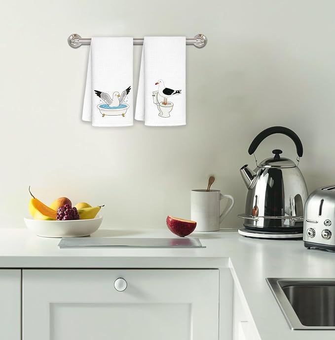 Seagull Beach Hand Towels -Set of 2, Seagulls Gifts for Bird Lovers, Seagull Bird Decor, Coastal Nautical Beach Sea Gull Decorative Hand Dish Tea Towels for Kitchen Bathroom, 16x24 Inch