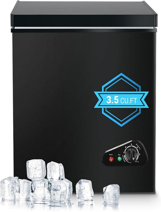 Deep Freezer, 3.5 Cu.Ft Chest Freezer, Small Top Door Deep Freezer with 7 Adjustable Temperature and Removable Basket, Energy Saving for Home Kitchen Office Black