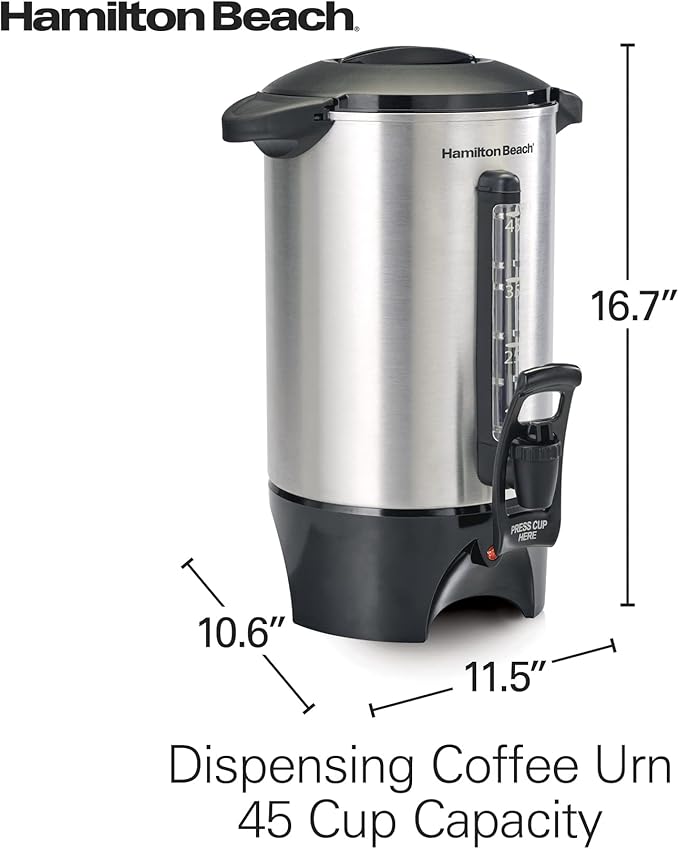 Hamilton Beach 45 Cup Coffee Urn and Hot Beverage Dispenser, Silver (40519)