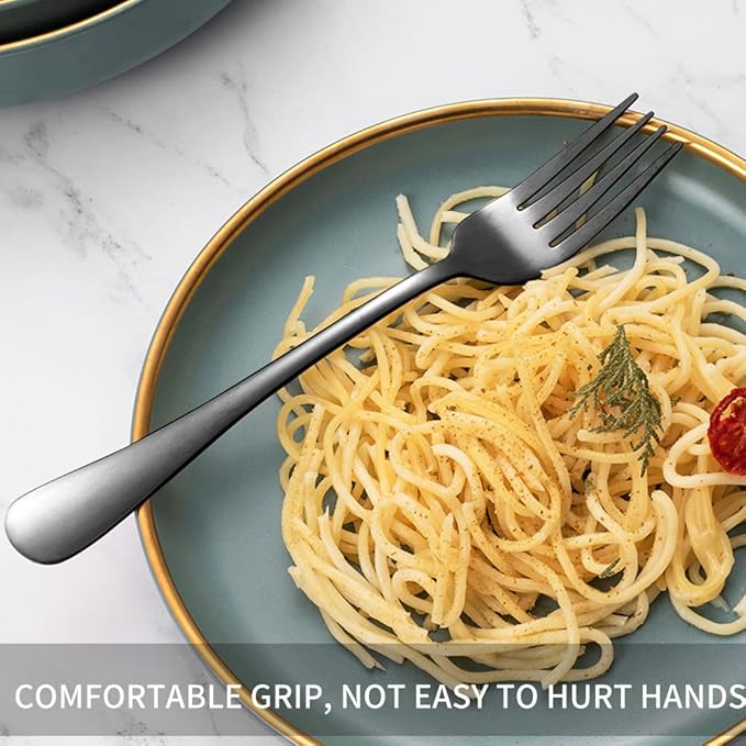 12Pcs Black Stainless Steel Dinner Forks, Silverware Forks, Flatware Forks Set Of 12, Dishwasher Safe