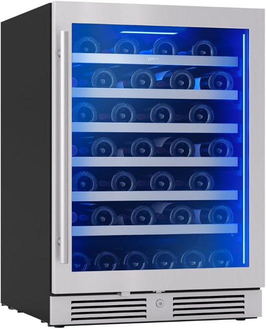 Zephyr Presrv 24" Wine Fridge Single Zone Under Counter - Countertop Wine Cooler Cellars Cabinet Wine Beverage Refrigerator Home Bar Chiller Freestanding with Glass Door, 53 Bottles 750ml