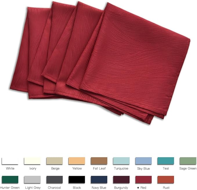 maxmill Jacquard Cloth Napkin 20 x 20 Inch Swirl Pattern Solid Washable Polyester Dinner Napkins Set of 4 with Hemmed Edges Great for Family Holiday Dinners Weddings Parties and Banquets Red