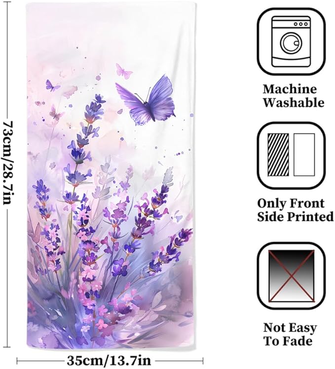 Lavender Hand Towels Set of 2 Lightweight Breathable Purple Floral Bath Towels Highly Absorbent Butterfly Lavender Towels for Bathroom Gym Hotel Decorative Fast Drying Towels 28.7x13.7 Inch