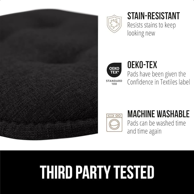 GORILLA GRIP Slip Resistant Tufted Chair Cushions, No Ties Required, Memory Foam Pads for Dining Room Kitchen Table, Office, Rocking Chairs, Plush Seat Cushion Pad, Home Decor, Set of 4, 16x17, Black