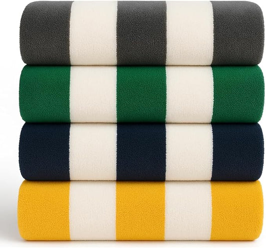 Salt Earth Cotton Striped Beach Cabana Towel, 4 Pack - 30"x60" Quick Dry Towels, Pool Essentials, Travel, Gym & Bathroom Towels, Oversized Beach Vacation Essentials (Multicolour)