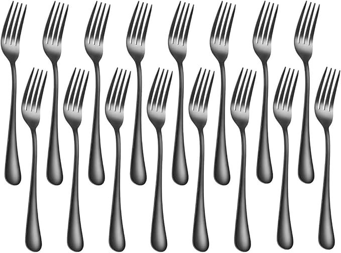 Black Forks 16 Pices Dinner Forks 8 Inches Food Grade forks stainless steel Table Forks Flatware Forks Mirror Polished Sturdy and Durable Dishwasher Safe Great for Home Kitchen or Restaurant