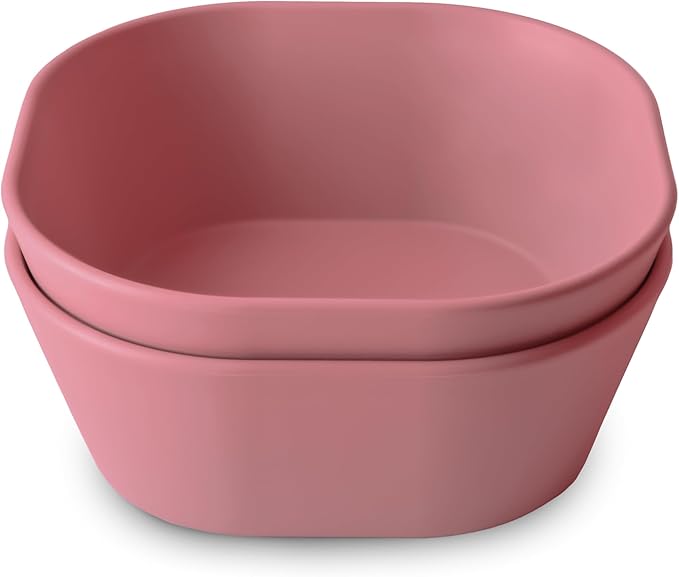 mushie Square Dinnerware Bowls for Kids | Made in Denmark, Set of 2 (Dusty Rose)