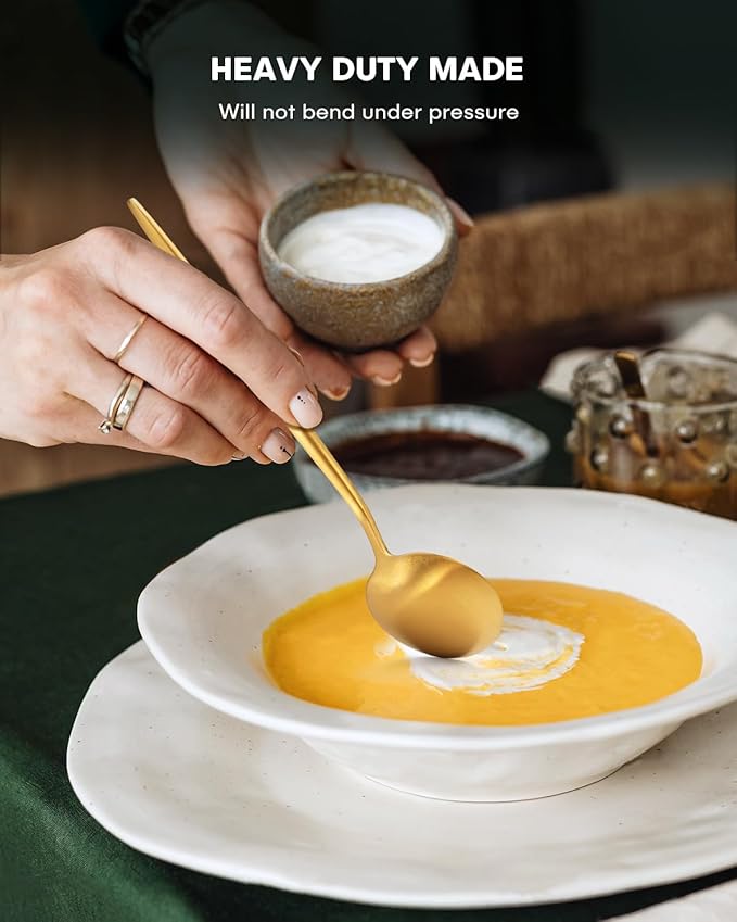 EUIRIO 30-Piece Silverware Set for 6, Stainless Steel Flatware Set Matte Gold, Modern Brushed Thick Cutlery Set with Spoons Forks and Knives, Utensil Sets for Home Kitchen Hotel, Dishwasher Safe