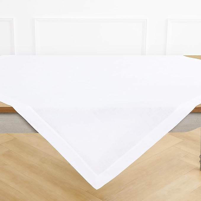 Solino Home Linen White Square Tablecloth 52 x 52 Inch - 100% Pure Linen Table Throw - Fete, Machine Washable Table Cloth for Winter, Valentines, Holiday, New Year