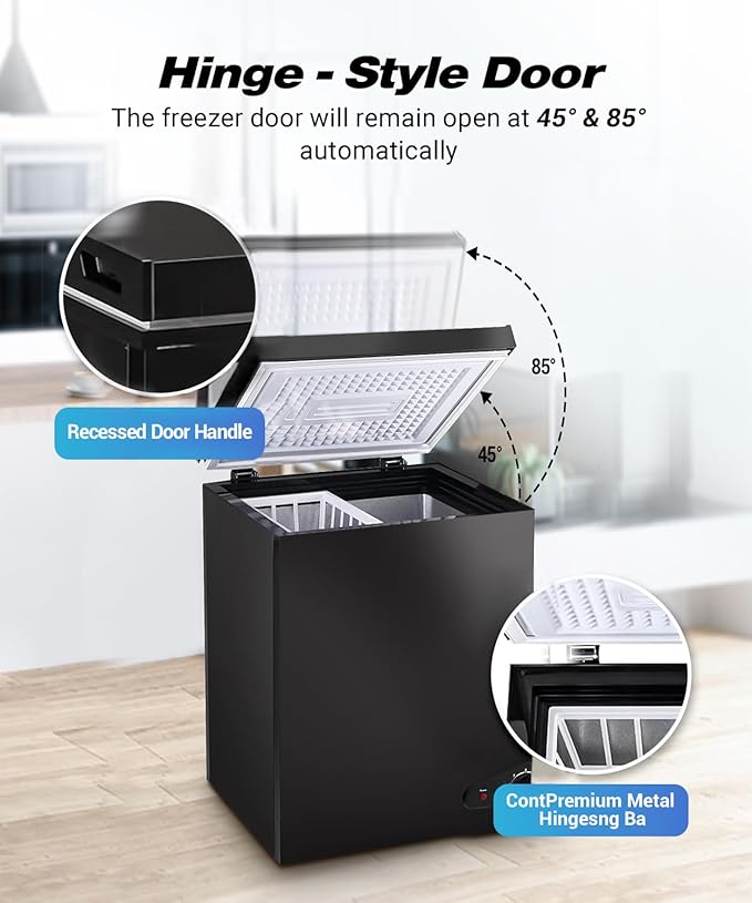 Deep Freezer 3.5 Cu.Ft, Chest Freezer with Removable Basket, Small Freezer with 6 Levels Adjustable Temperature, Quiet Mini Freezer for Home/Kitchen/Office/Garage/Bar (Black)